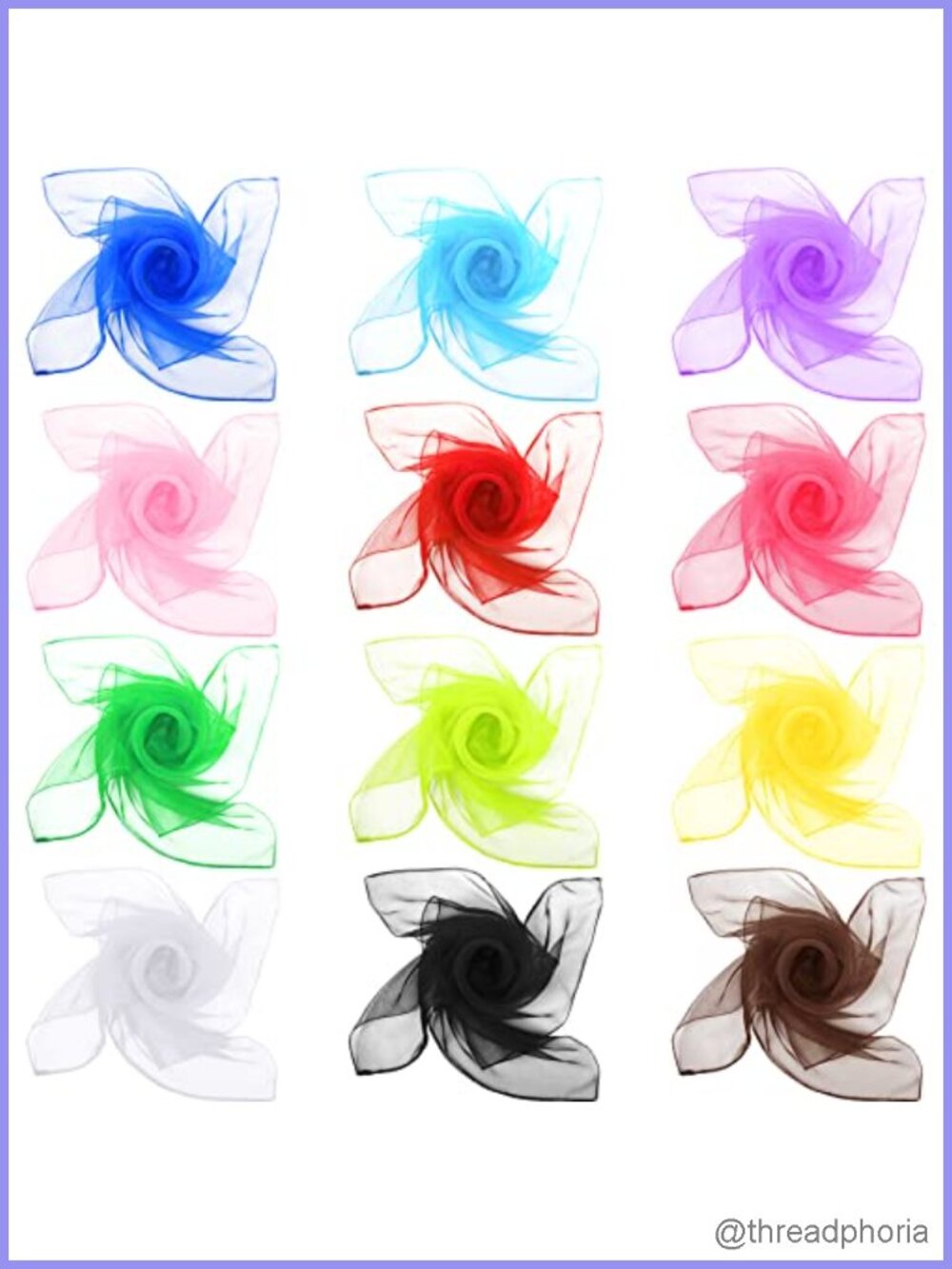 12 Pc Chiffon Sheer Square Neck Head Scarf Set Lightweight Women